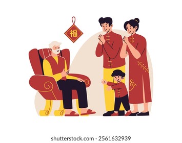 Illustration of an Greetings Grandfather Chinese New Year Character