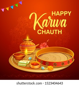 illustration of greetings for Indian Hindu festival Happy Karwa Chauth