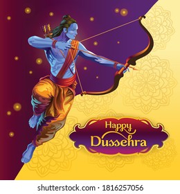 Illustration greetings of rama aiming with bow and arrow