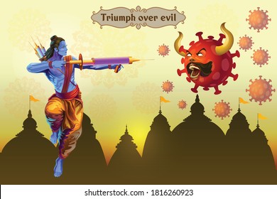 Illustration greetings of rama attacking virus with vaccine