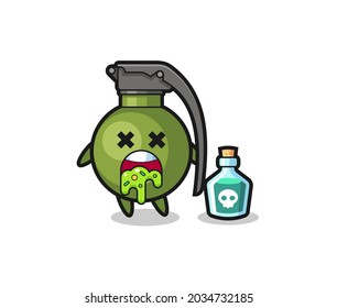 Illustration eines durch Vergiftung verursachten Erbrechens eines Granatcharakters , süßes Design für T-Shirt, Aufkleber, Logo-Element