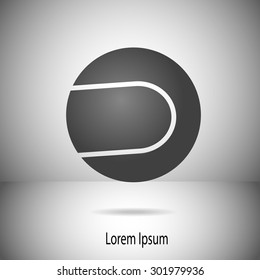 Illustration with grey background divided to two parts to create motif in space. Simple motif of tennis ball with specific groove is placed in the middle with shadow in bottom part.