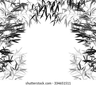 illustration with grey bamboo branches frame isolated on white background