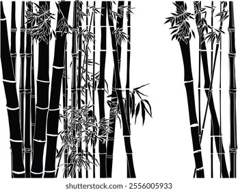 illustration with grey bamboo plants on white background