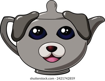 Illustration of grey cell shaded teapot  with a dog