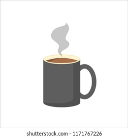 Illustration of grey coffee mug on white background with steam. Vector image of coffee cup. EPS10 compatible