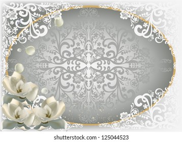 illustration with grey decorated floral design