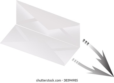 ilustración con sobre gris, flecha y reflexión aislados en fondo blanco