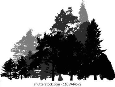 illustration with grey forest isolated on white background