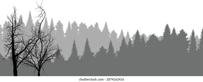 illustration with grey forest isolated on white background