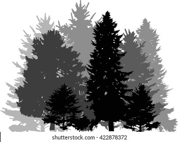 Illustration mit grauem Wald einzeln auf weißem Hintergrund