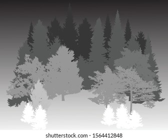 illustration with grey forest on grey background