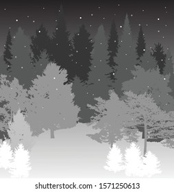 ilustración con bosque gris en fondo gris