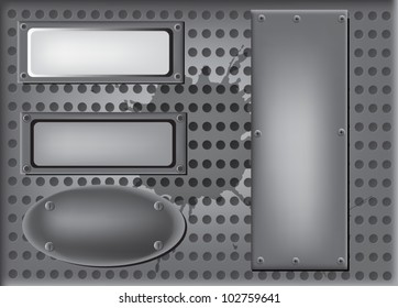 illustration with grey metal panels with screws