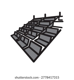 Illustration of a grey parking garage with multiple levels and ramps