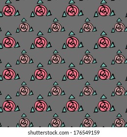 Illustration of Grey seamless texture with pink roses