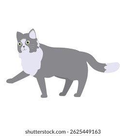 Illustration of a grey and white cat walking with its paw raised
