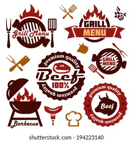 Illustration Grill Menu Labels Set of in Flat Design Style.