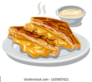 illustration of the grilled cheese sandwiches on the plate with sauce