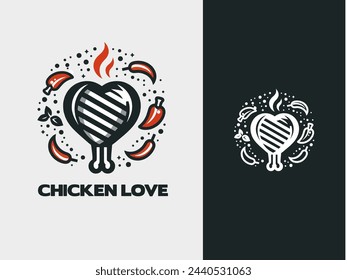 illustration of grilled chicken with natural spices in the shape of love