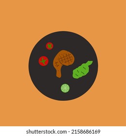 Illustration of grilled chicken thigh on the black plate