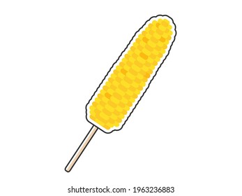 Illustration of grilled corn on a stall.