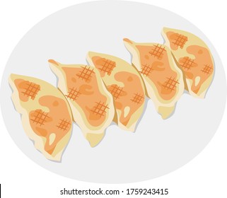 Illustration of grilled dumplings of Chinese food.