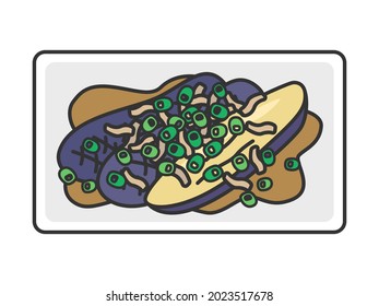 Illustration of grilled eggplant cooking.