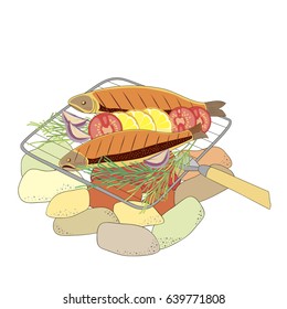 Illustration grilled fish

