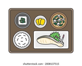 Illustration of grilled fish set meal.