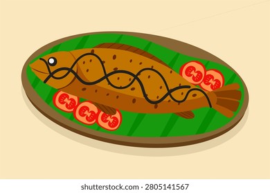 Illustration of Grilled Fish with Tomatoes