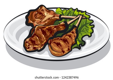 illustration of grilled lamb chops with lettuce