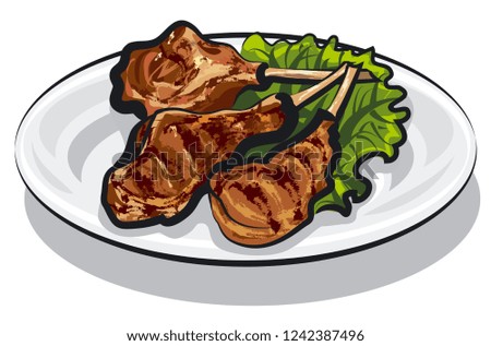 illustration of grilled lamb chops with lettuce