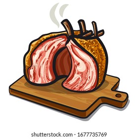 Illustration Of The Grilled Lamb Mutton Ribs On The Wood Board