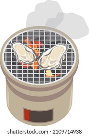 Illustration gegrillter Austern auf Holzbrand