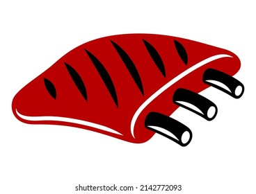 Illustration of grilled ribs. Bbq product. Stylized kitchen and restaurant menu.