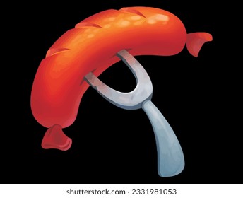 Illustration of Grilled Sausage Cartoon Style Design Isolated Vector Illustration