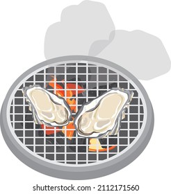 Illustration von Grillaustern über einem Holzbrand