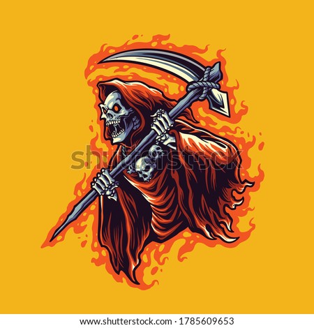 illustration grim reaper cartoon vector for merchandise sticker and clothing line brands