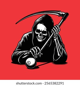 Illustration of Grim Reaper with Eight Ball, Suitable for t-shirts Logo and merchandise