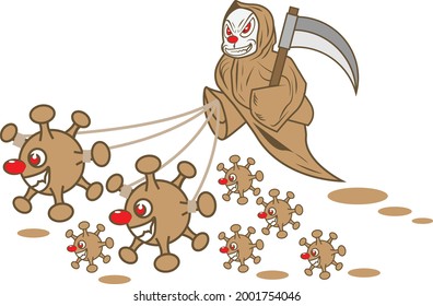 Illustration Of Grim Reaper Shepherding Corona Virus.