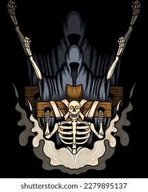 illustration of the grim reaper and skeleton design being pinned down