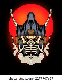 illustration of the grim reaper and skeleton design being pinned down