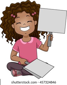 Illustration of a Grinning Girl Raising a Placard