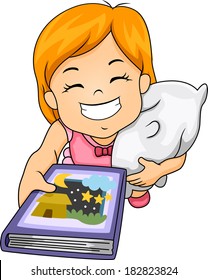 Illustration of a Grinning Little Girl Asking Someone to Read Her a Bedtime Story