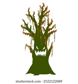 Illustration of a grinning monster tree silhouette, source design