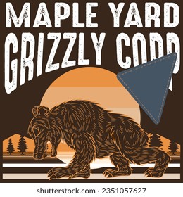 Illustration Grizzly bear tattoo with background mountain Text maple yard grizzly corp. Cool fashion style.