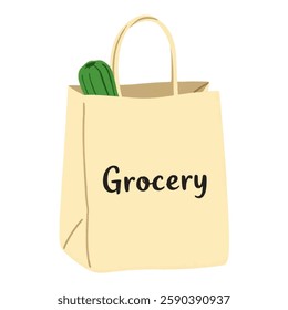 Illustration of a Grocery Paper Bag isolated on White Background. Fresh Food Market Bag Vector, Organic Grocery Shopping Illustration