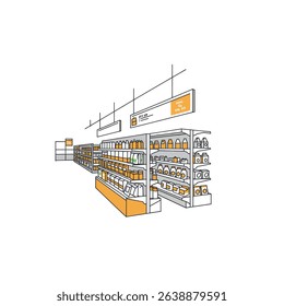 Illustration Grocery Store Shelves Filled with Food Drinks Retail Market Abundance
