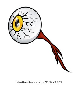 Illustration of a gross cartoon eyeball with the nerve still attached, isolated on white. Eps10 Vector.